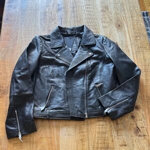 Bod & Christensen Cassie Black 100% Leather Moto bomber Jacket women’s large 14